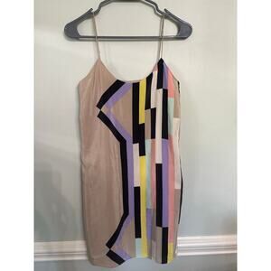 Tibi New York Silk Blend Slip Dress | Geometric Colorblock Strappy Dress Size 4